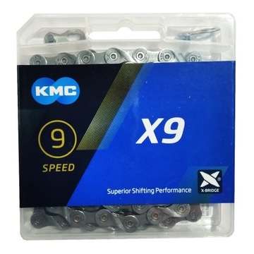 Łańcuch KMC X9 gray szary 114 ogniw spinka 9S BOX
