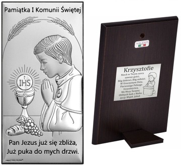 Srebrny Obrazek I Komunia Chłopiec Pamiątka Grawer