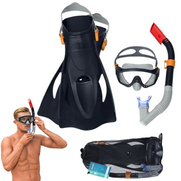 Maska Do Nurkowania Snorkelingu Z Rurką Zestaw Do Pływania + Płetwy 41-46