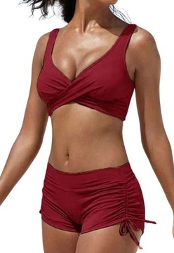 STRÓJ KĄPIELOWY DWUCZĘŚCIOWY KOSTIUM BIKINI UWYSOKI STAN PUSH UP SPODENKI