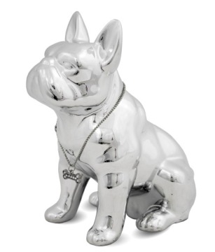 Копилка, французский бульдог, серебряная керамическая гламурная статуэтка