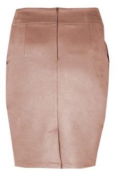 Kobieca SPÓDNICA ZAMSZOWA Ołówkowa Pasek Kolory S PUDROWY RÓŻ