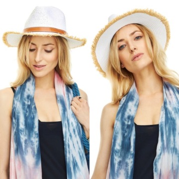 KAPELUSZ Z POSTRZĘPIONYM RONDEM SŁOMKOWY biały