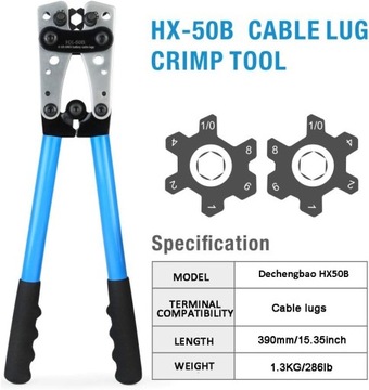 ZACISKARKA PRASKA DO KABLI TULEJEK KOŃCÓWEK PRZEWODÓW 6-50MM MOCNA CĘGI