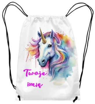 Worek Szkolny Workoplecak na Buty Unicorn Jednorożec Pony Kucyk + imię