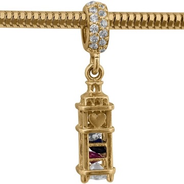 Charms Złota Zawieszka Wisząca Big Ben Cyrkonie Złoto 585