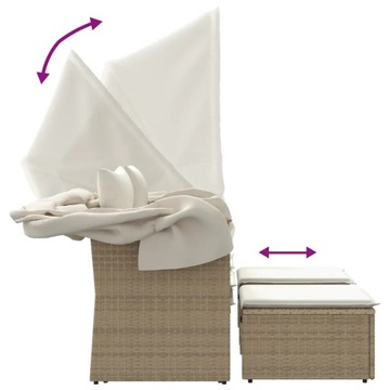 2-местный Садовый диван с балдахином и табуретками, бежевый, ротанг PE
