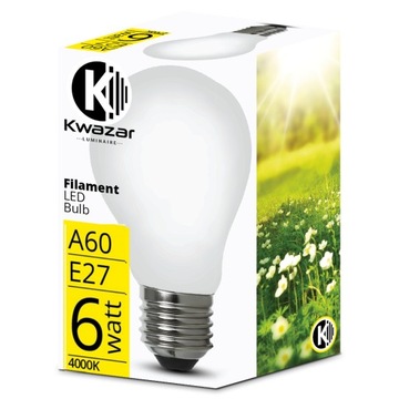 Żarówka LED E27 Filament 6W MLECZNA biała neutralna