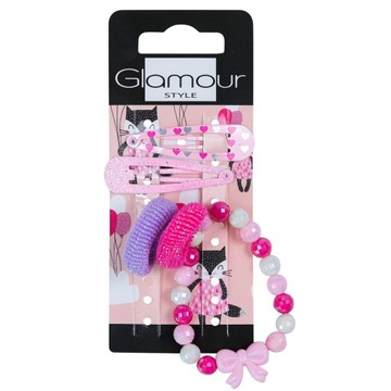 Glamour Kids zestaw gumki do włosów 2szt. + spinki do włosów 2szt.+ P1