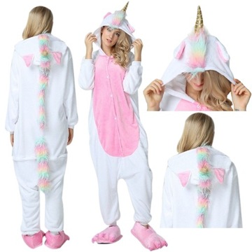 PIŻAMA KIGURUMI KOSTIUM ONESIE JEDNOROŻEC TĘCZOWY PRZEBRANIE KOMBINEZON M