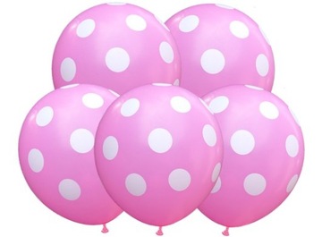 Balony Różowe w Białe Grochy 5 Sztuk Roczek