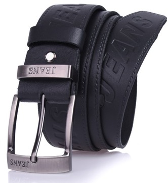 SKÓRZANY Pasek do spodni JEANS 4cm Jeans CZARNY