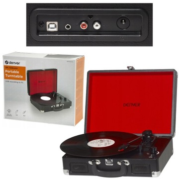 GRAMOFON w stylu RETRO MP3 USB WINYL 2W Z GŁOŚNIKAMI w walizce