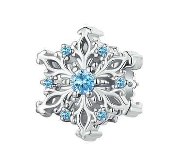 CHARMS ZAWIESZKA ŚNIEŻYNKA NIEBIESKI PŁATEK ŚNIEGU ZIMA SREBRO 925