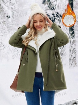 SHEIN ЗЕЛЕНОЕ ПАЛЬТО С МЕХОМ ДЛЯ беременной M 108