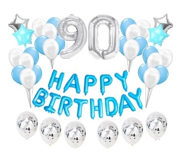 Duży zestaw balonów Niebieskie na 90 urodziny Happy Birthday 90tka Dziadka