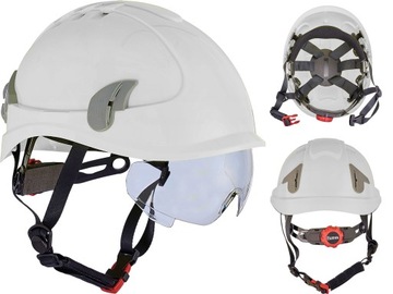 Hełm roboczy WENTYLOWANY kask BUDOWLANY z OKULARAMI 4-punktowy WYSOKOŚCIOWY