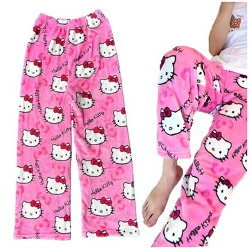 SPODNIE PIŻAMOWE DAMSKIE LUŹNE NOGAWKI piżamy HELLO KITTY MIĘKKIE WYGODNE L