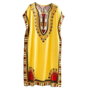 Damska sukienka z rozcięciem z krótkim rękawem Tribal Yellow
