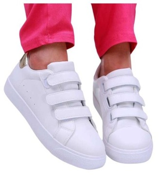 Trampki damskie Białe tenisówki buty na rzepy Sneakersy 16244 39