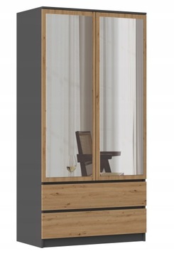 SZAFA GARDEROBA 90cm LUSTRO DĄB ARTISAN ANTRACYT