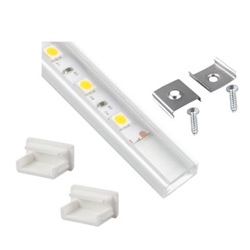 Profil LED Aluminiowy do Taśm 10mm Nawierzch Transparentny Klosz 1m Biały