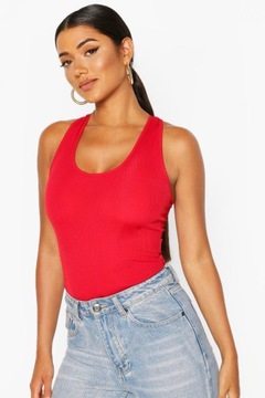 PK573 CZERWONE BODY PRĄŻKOWANE BOOHOO 36 36