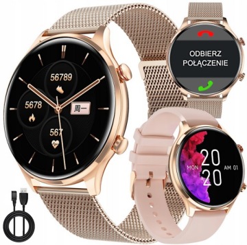SMARTWATCH DAMSKI Z FUNKCJĄ ROZMÓW CIŚNIENIE PULS POLSKIE MENU 2 paski