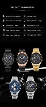 Multifunctional waterproof watch Men's watch with stainless steel strap C4