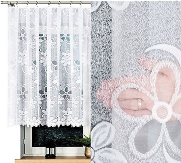 Firana żakardowa RENATA 400x130cm prosta w kwiaty (gotowa) z obszyciem