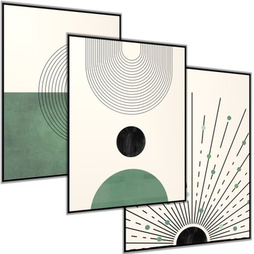 3 x PLAKAT 30X40 KSZTAŁTY ZIELONY BEŻOWY MINIMALIZM SZTUKA BEŻ SŁOŃCE BOHO