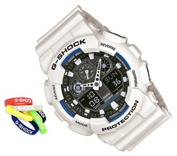 Biały sportowy zegarek męski na pasku Casio G-Shock GA-100B 7AER +GRAWER