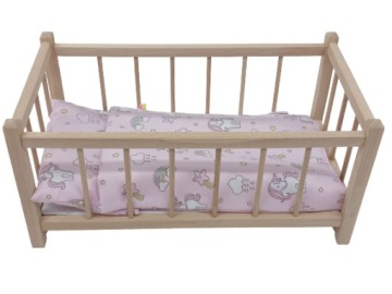 DREWNIANE ŁÓŻECZKO DLA LALEK LALKI + POŚCIEL 3 EL