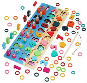 DREWNIANE CYFRY LICZYDŁO RYBKI SORTER MONTESSORI