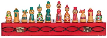 ШАХМАТЫ ДЕРЕВЯННЫЕ БАБУШКИ, КРАСНЫЕ, МАТРИОШАШКА, 40 см
