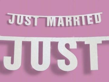 Baner Just Married brokatowy GIRLANDA napis ślub