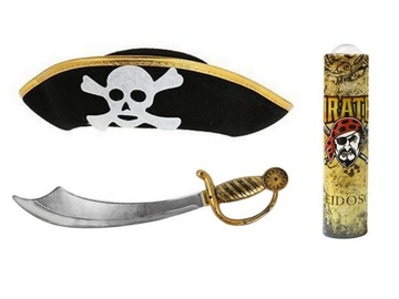 ZESTAW PIRATA CZAPKA SZABLA LUNETA KORSARZ 3el