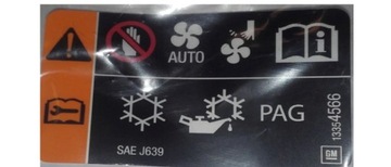 NAKLEJKA TABLICZKA NA PAS KLIMATYZACJA OPEL ASTRA J ZAFIRA C