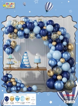 BALONY NIEBIESKIE ZŁOTE KONFETTI GIRLANDA URODZINY