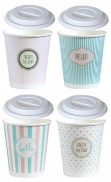 БУМАЖНЫЕ СТАКАНЫ ДЛЯ КОФЕ И НАПИТКОВ 300мл ПАСТЕЛИ + ОДНОРАЗОВЫЕ КРЫШКИ