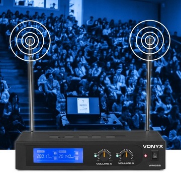 УКВ микрофоны, 2 гарнитуры, 2 клипсы Vonyx WM522B