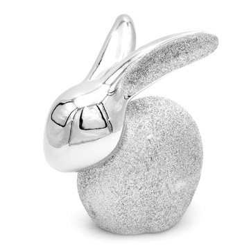KRÓLICZEK WIELKANOCNY ZAJĄC SREBRNY BROKATOWY FIGURKA GLAMOUR 16cm