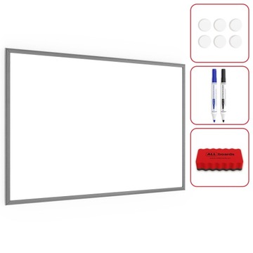 Tablica magnetyczna suchościeralna biała 90x60cm w srebrnej ramie