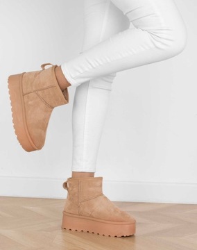 7906 БЕЖЕВЫЕ УТЕПЛЕННЫЕ СНЕЖНЫЕ БОТИНКИ НА ПЛАТФОРМЕ, ТОЛСТАЯ ПОДОШВА 41