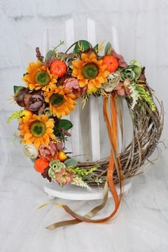 Осенний венок, украшение двери, украшение подсолнуха