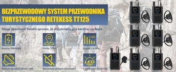 Retekess TT125 Guide System, набор экскурсоводов, 150 м, 2,4 ГБ, 3000 мАч