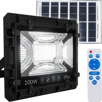 DUŻY MOCNY HALOGEN SOLARNY LED NAŚWIETLACZ LAMPA PANEL 100W 9000lm PILOT