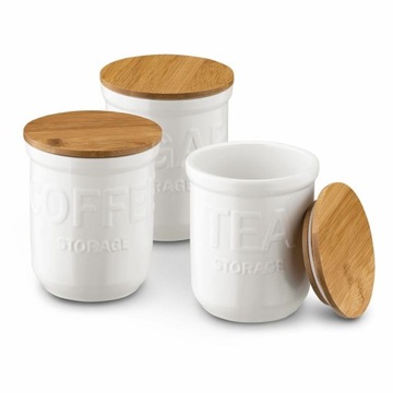 Komplet pojemników porcelanowych kawa herbata cuk
