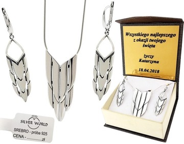 KOMPLET SREBRNY BIŻUTERII 925 DAMSKIEJ ELEGANCKI + GRAWER GRATIS SREBRO 925