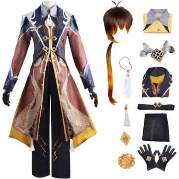Genshin Impact Zhongli Cosplay Kostium+Peruka,XS